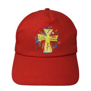 Cross Strapback Hat Red One Size Adjustable 5 Panel Cotton Oriental Trading